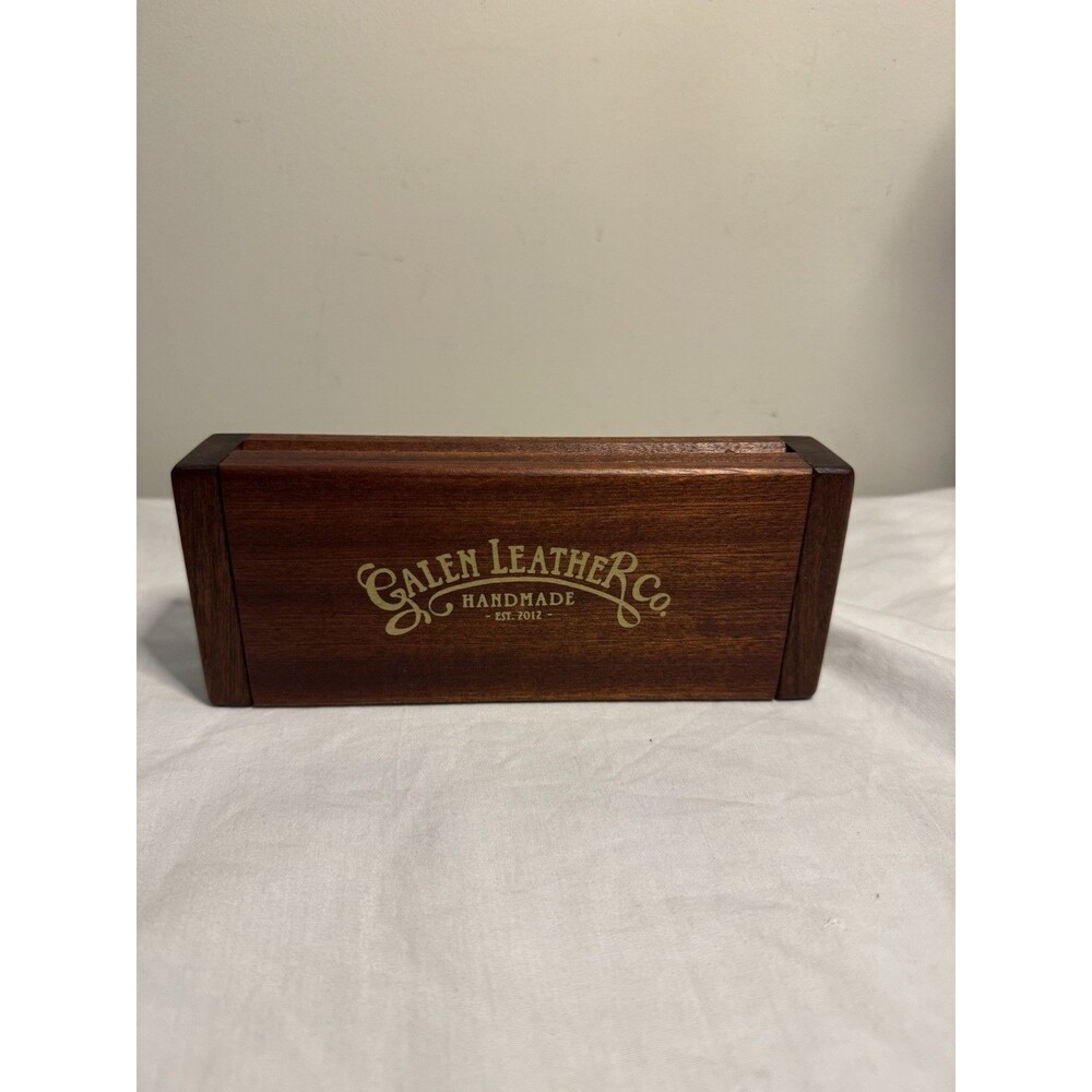 Galen Leather Co. Handmade Solid Wood Box for Holding Pens Pencils  On Outer Box